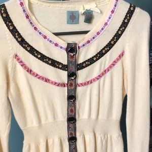 Yellow Ribbon Trimmed Caridgan From Anthropologie